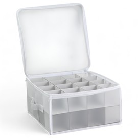 MIJOMA Storage Box, Sorting Box, Christmas Bag for Christmas Tree Baubles and Christmas Decorations, Collapsible, Transparent (White, 30 x 30 x 15 cm for 32 Pieces)