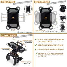 Sheer Living Baby Stroller Phone Holder, Shopping Cart, Golf Cart, Push Cart, Bike Phone Mount, for Motorcycle, Scooter, ATV, Boat, Spin Bike, Treadmill, Handlebar- Universal- iPhone, Cell Phone Clamp (Grey)