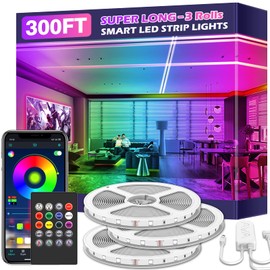 Led Strip Lights, 300ft/90m Long Smart Led Light Strips Music Sync 5050 RGB Color Changing Rope Lights,Bluetooth APP/IR Remote/Switch Box Control Led Lights for Bedroom,Home Decoration,Party,Festival