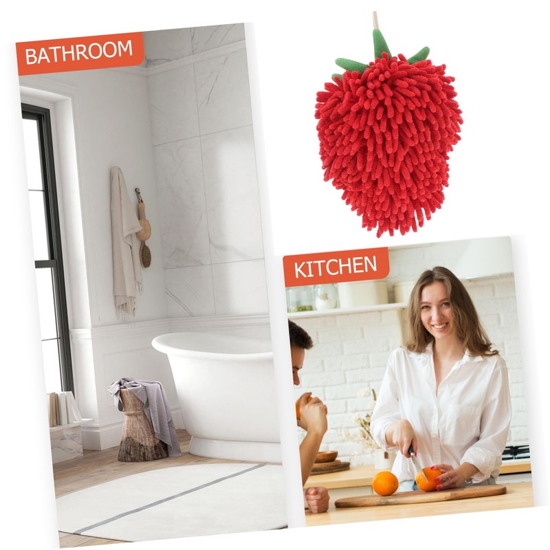 ABOOFAN Cute Strawberry Shaped Chenille Hand Towel Quick Drying Fuzzy