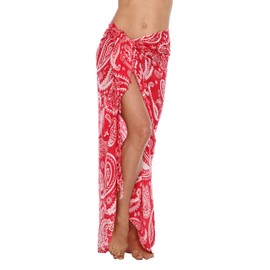 SHU-SHI Womens Beach Cover Up Sarong Swimsuit Cover-Up Pareo Coverups Print Red/White