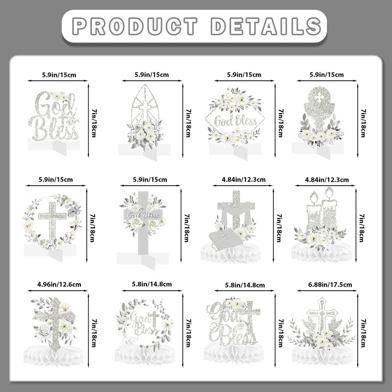 Baptism Centerpieces for Tables: 12pcs Baptism Decorations First Communion Centerpieces