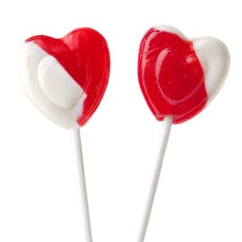 Valentines Day Lollipops Red Heart Shaped Strawberry N' Cream Flavored, Kosher Parve, Individually Wrapped (Half-Pound)