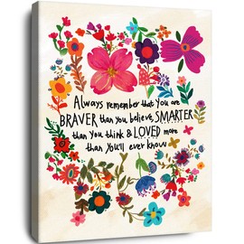 OTINGQD Inspirational Canvas Wall Art for Girls,Always Remember That You Are Braver Than You Believe Wall Decor,Motivational Wall Art for Teens Women,Teen Girl Room Decor