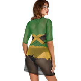 Tongluoye - Traje de baño para mujer, talla grande, malla transparente, Jamaica of Flag, X-Large