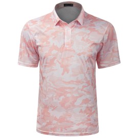 TAPULCO Camouflage Golf Shirts for Mens Moisture Wicking Performance Short Sleeve Casual Outdoor Sports Athletic Polo Camo Pink Large