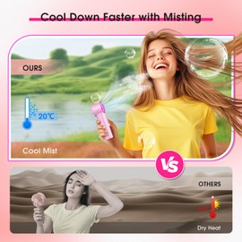 Ausic Portable Handheld Misting Fan, Turbo Fans with Mist, High-Speed, 3 Speeds Personal Small Spray Fan, Outdoor Cooling Rechargeable Battery Operated Fans for Travel/Makeup/Shopping (Pink)