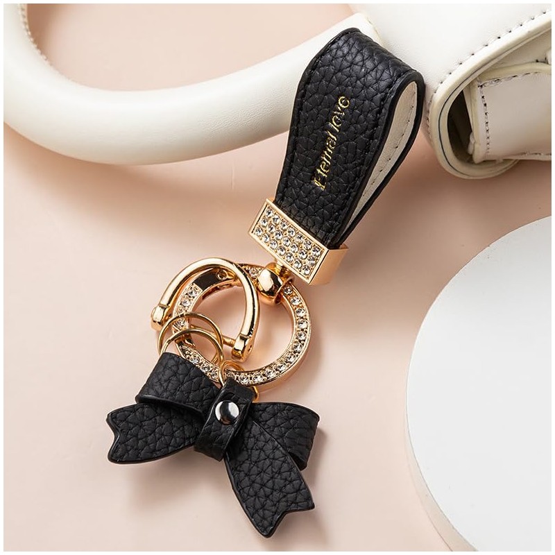 BLOOM SPIRITS Women's Ribbon Glitter Key Ring Cute Korean Cute