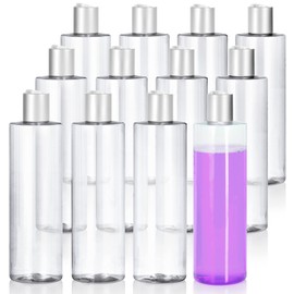 JUVITUS 12 oz Clear Professional Cylinder PET Plastic Bottles with Silver Disc Cap (12 Pack)