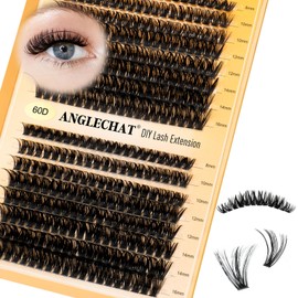 Lash Clusters Wispy 60D Cluster Eyelash Extensions 320pcs Individual Natural Lashes 8-16mm Lash Extension D Curl DIY Thick False Eyelashes Fox Eye Soft Comfortable with Thin Band