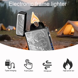 Electric Lighter Plasma Rechargeable with LED Battery Indicator Strong Flame, USB Convenient Charging, Windproof Lighter Outdoor(Black Dragon)