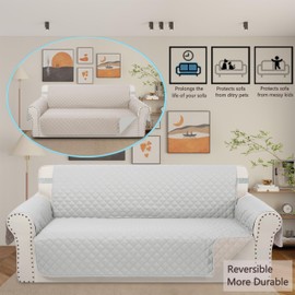 Luxshare Home Reversible Sofa Covers Couch Cover Furniture Protector for Dogs Elastic Straps Water Resistant(Sofa,Light Grey/Beige)