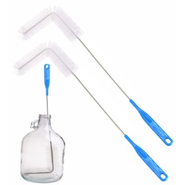 HenryDa Carboy Brush, Cleaning 2 Piece 30 inch Nylon Brushes, and Stainless Steel Extended Handle Water Bottle Brushes for 3 5 6 6.5 Gallon Glass Jugs Fermenters L-Bend Wire DHUAYT47665