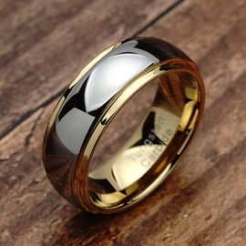 100S JEWELRY Tungsten Rings for Men Women Wedding Band Two Tones Gold Silver Engagement Sizes 6-16 (Tungsten, 9)