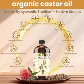 ANG TIAC 16oz Castor Oil w/Wraps | Reusable Organic Castor Oil Pack to Boost Body's Wellness, Encourage Rest & Relaxation | Adjustable Elastic Straps Cotton Durable Easy to Use