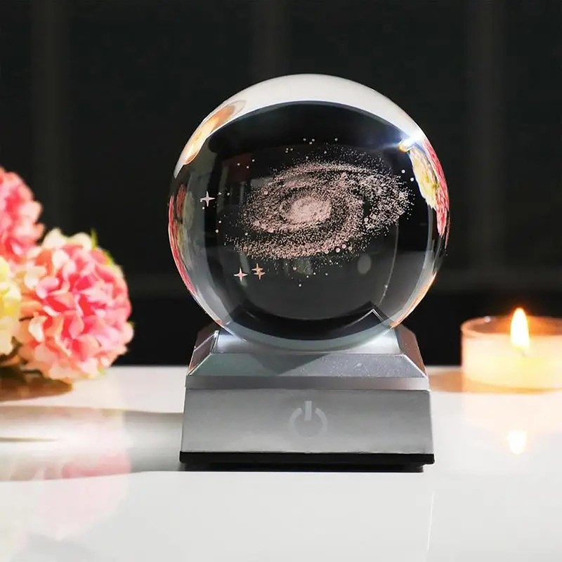 Poetry Chess 3D Galaxy Crystal Ball with Colorful Led Base,