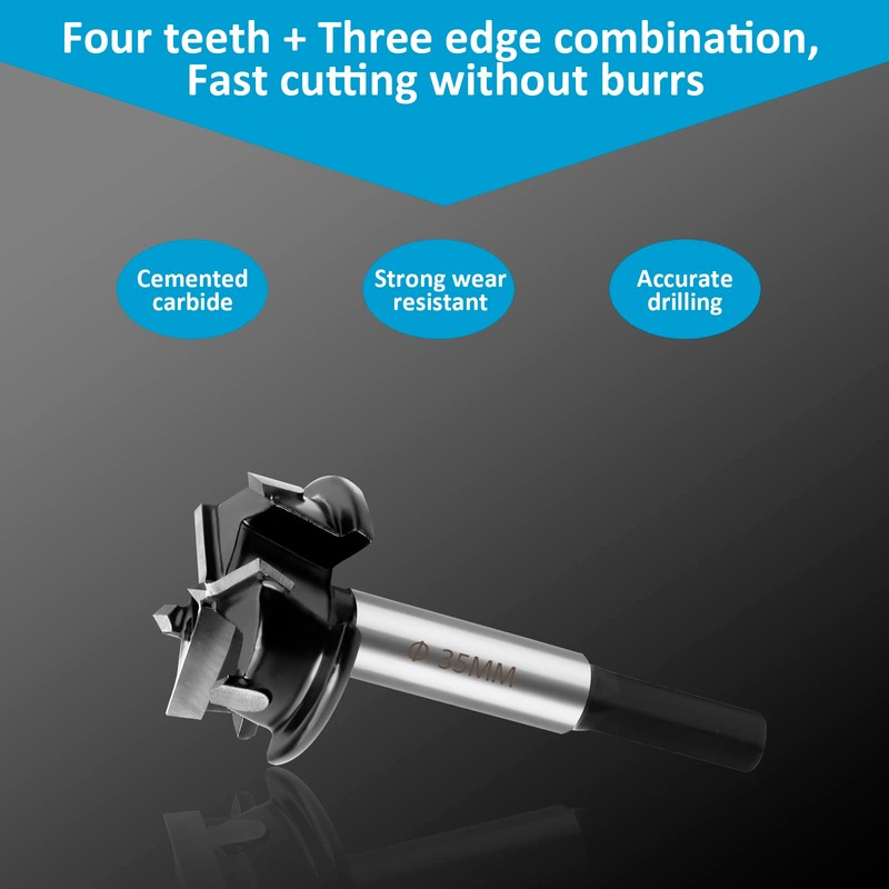 HPHOPE Forstner Drill Bit 35mm, Four Teeth Positioning Drill, Concealed