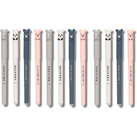 Erasable Gel Pens Ballpoint 0.35mm 4/8/12pcs Rollerball Pens Cute Cartoon Animal Erasable Ink Gel Pen, for Student Gift Stationery Office Supplies (12pcs)