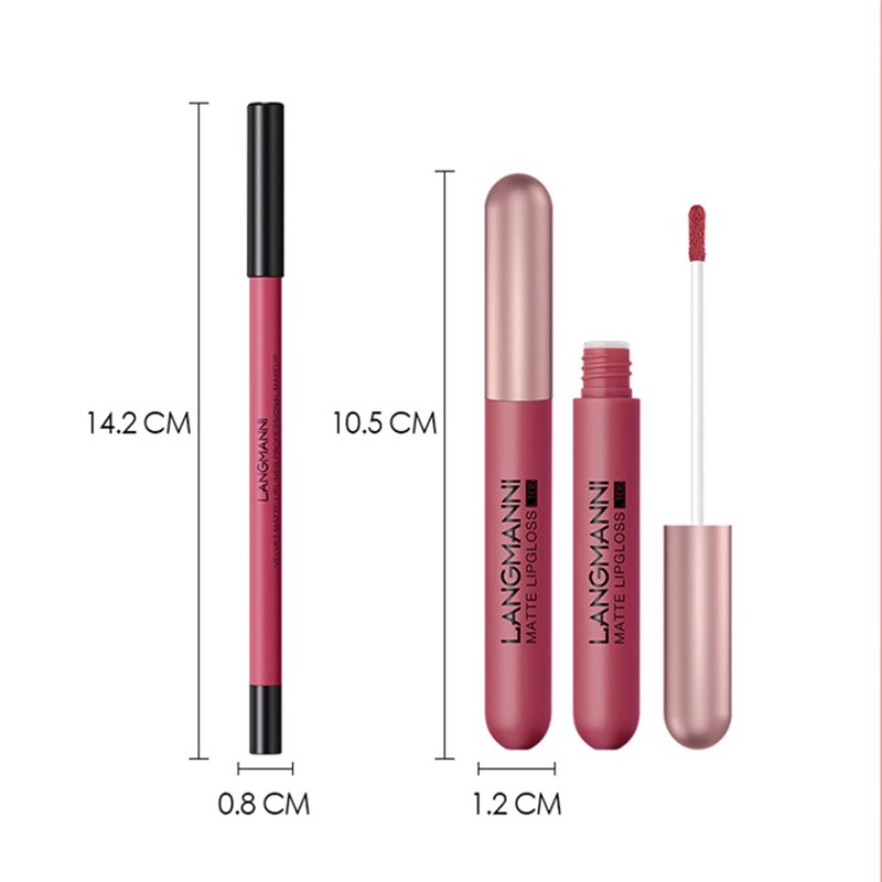 12Pcs Lip Liner and Lipstick Set, 6 Velvety Matte Liquid