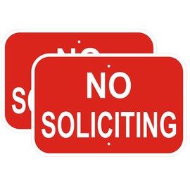 2 Pack No Soliciting Sign, Heavy Duty Aluminum, 12 x 8 inches, Red and White, for Home and Business