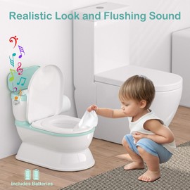 CheerTry 2-in-1 Toddler Potty Training Toilet - Larger Potty Chair & Detachable Training Seat for Boys & Girls Ages 1-3 with Flushing Sound, Wipes Storage, Toilet Paper Holder - Cyan