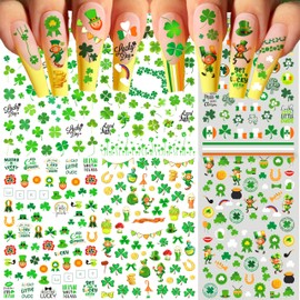 COKTAK 6 Sheets St. Patrick's Day Nail Stickers Nail Decals for Women Girls Manicure, Green Shamrock Clover Self-Adhesive Nail Art Decals, Saint Patrick's Day Nail Art Stickers Party Favor Decoration