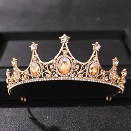 YOVECATHOU Crystal Queen Tiaras Rhinestones Pageant Quinceanera Crowns Princess Headbands For Women Girls Birthday Party Wedding Prom Show (Gold)