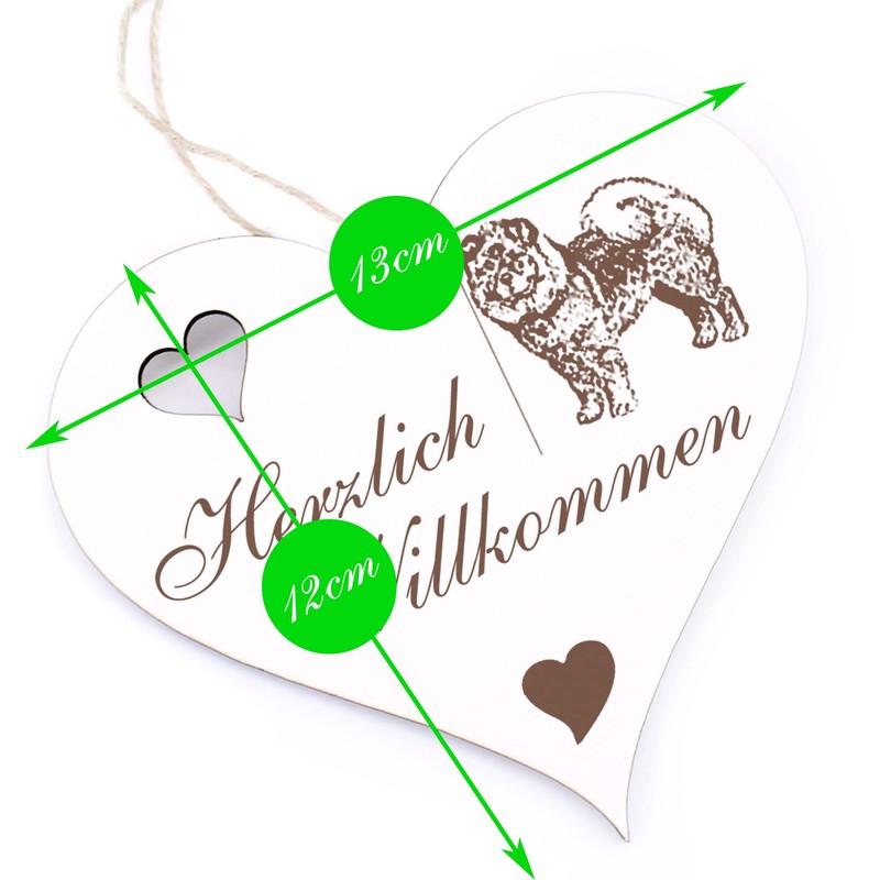 Herzlich Willkommen Sign, Chow Chow, Decorative Heart, Wooden Welcome Sign,