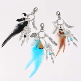 Artilady Cute Keychains For Women - Boho Gypsy Bag Charm, Keyrings, Birthday Gifts For Women, Girls, Kids (feather blue)