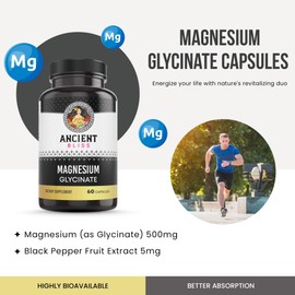 Ancient Bliss Ancient Bliss Magnesium Glycinate for Muscles & Nerves, Digestive & Immune Support Supplement, Magnesium Supplement for Women & Men (60 Capsules)