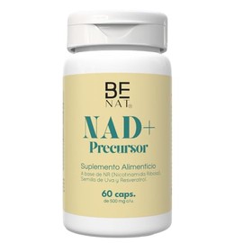 BE NAT  NAD Precursor NR Nicotinamida Ribosa potenciado con Resveratrol, Quercetina, Coenzima Q10, Semilla de Uva y Granada, Suplemento alimenticio...
