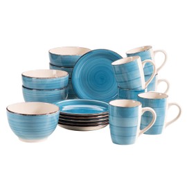Mäser Bel Tempo II Vintage Style 18 Piece Breakfast Set in Dark Blue Ceramic Hand Painted