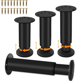 Yoposeo 4 PCS Adjustable Round Furniture Legs 7-12.2 inch [with Screws], Adjustable Height Metal Support feet for Desk/Office Table/Bookcase/Bed/Cabinet/Sofa/Couch/Dresser Replacement Legs Set (Black)