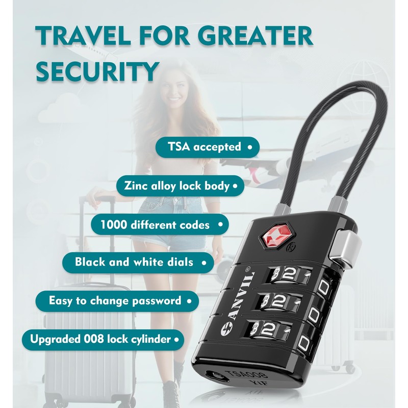 ANVIL Luggage Locks - TSA Approved, Advanced TSA008 Core, Alert