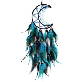 Moon Dream Catcher for Bedroom Wall Hanging,Black and Blue Feather Design,Home Decor Gift Dream Catchers Ornaments for Home Wall Hanging Craft Gift for Adult Kids Tees Friends