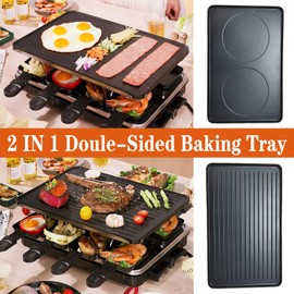 Indoor Grill Table Smokeless Portable Griddle Raclette Grill Nonstick with 8 Cheese Maker Pans Temperature Control & Dishwasher Safe 1300W Ideal for Parties and Family Fun