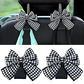 vvag 2PCS Cute Bow Car Seat Headrest Hooks, Lovely Bowknot Car Seat Back Hook, Car Hooks for Purses and Bags, Car Accessories Universal for SUV, Sedan, Truck (Plaid Black)