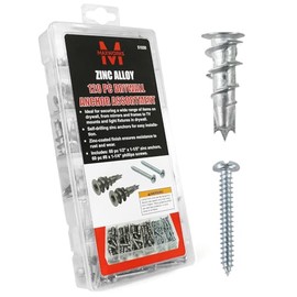 MaxWorks 51030 120 pc Zinc Alloy Drywall Anchor Assortment 1/2" x 1-1/5" Anchor #8 x 1-1/4" Zinc Plated Phillips Screws for Easy Self Drilling Installation Mounting Mirrors Frames Paintings
