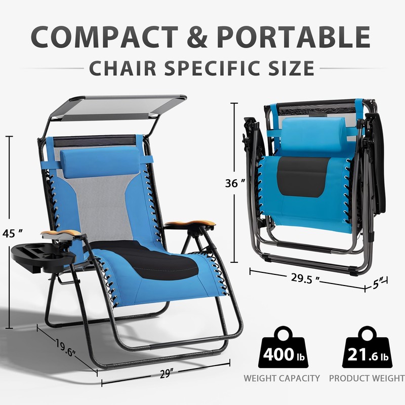 GRETERST Zero Gravity Chair Lawn Chair Oversized Padded Recliner Folding