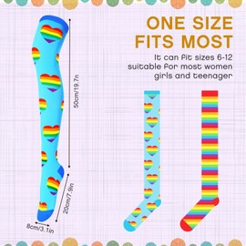 Vicenpal 2 Pairs Women's Rainbow Striped Socks Thigh High Stockings Tube Socks for Women over the Knee Socks Colorful Pride Thigh High Socks Gifts for Women Girls