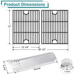 Criditpid Barbecue Replacement Parts for Nexgrill 720-0888, 720-0888N, 720-0830H, 720-0783E, 17" Cast Iron Cooking Grates & Stainless Steel Heat Plate Shields Kit for Nexgrill 5 Burner.