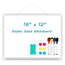 AMUSIGHT Double-Sided White Board, 16" x 12" Dry Erase Board Small Whiteboard for Wall Magnetic Hanging White Board Dry Erase for College Dorm Room, School, Home, Office