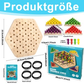 Kaisibum Triangle Geometry Board Game, Interlocking Wooden Board Game, 2 to 4 Players, Triangle Chess Game, Rubber Bands Board Games, Interactive Puzzle Board Game for Children from 6 Years