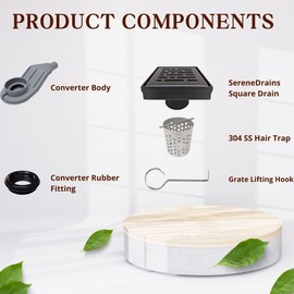 SereneDrains Wow Drain TM Horizontal Side Discharge Outlet Low Profile with Square Shower Drain Assembly Reducer PVC Base Pipe Fitting P Trap (Matte Black, 4 Inch)