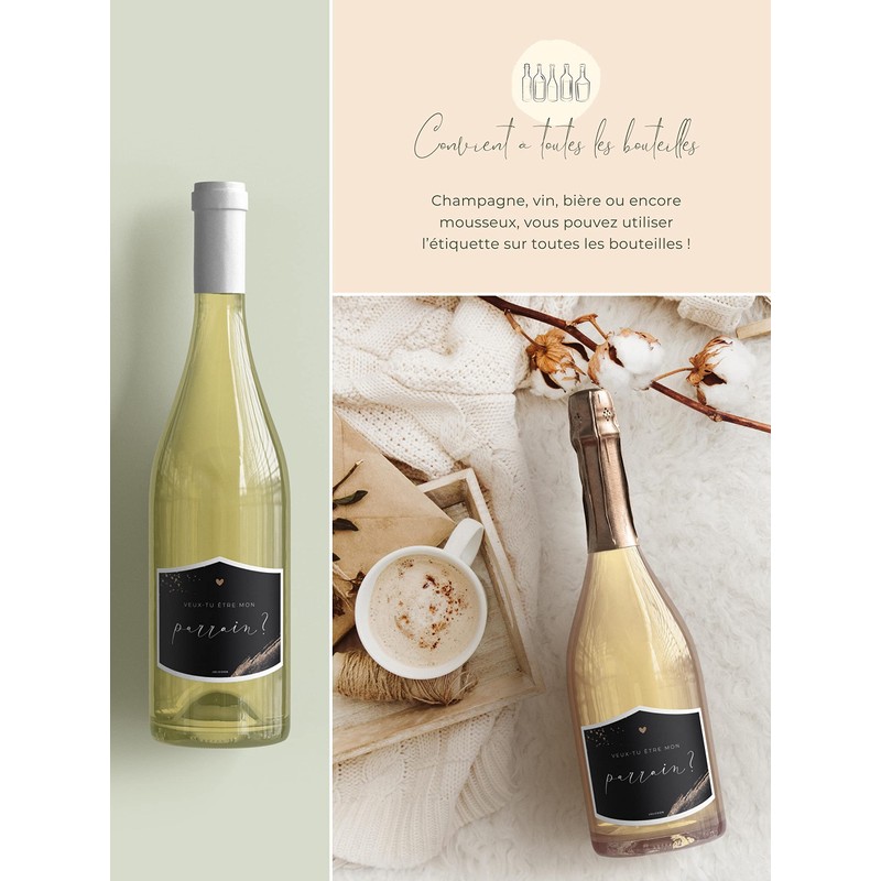 Joli Coon Etiquette Bouteille Veux-tu être mon parrain - Cadeau