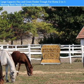 MUDUOBAN Heavy-Duty Hay Feeder,Combo Goat Horse Feeder for Hay and Grain,Galvanized Metal Wall Mounted Livestock Feeder with Adjustable Distance ﻿for Deer,Seep,Pony and Miniature Horses