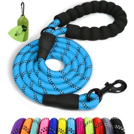 Taglory Correa de cuerda para perro de 5 pies con cómodo mango acolchado, hilos altamente reflectantes para perros medianos, 3/8 pulgadas, azul