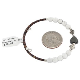 $80Tag Navajo Certified Heart White Howlite Native Adjustable Wrap Bracelet 13151-40 Made by Loma Siiva