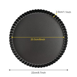 Cylogia 8 Inch Quiche Tart Pan Loose-Bottom Flan Tin Fluted Baking Dish Bakeware Carbon Steel Pie Dish Non-Stick Baking Mould Round 20cm