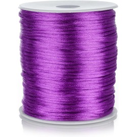 FQTANJU 2mm Nylon Satin Cord, 100 Yards Nylon Cord Satin String for Bracelet Jewelry Making Silky Rattail Macrame Trim Cord Necklace Bulk Beading Thread Kumihimo Chinese Knot Craft (Purple)